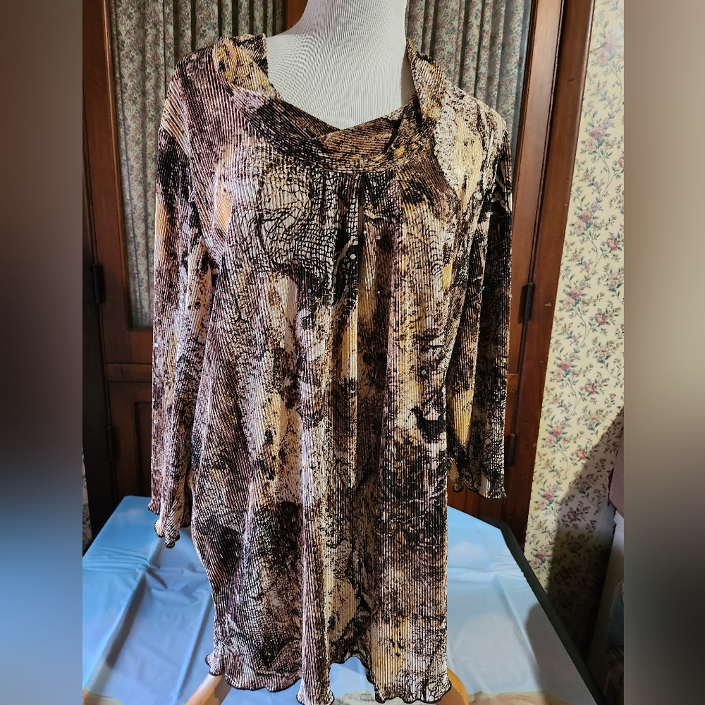 Abstract Print Long Sleeve Top With Mini Sequence Throughout.